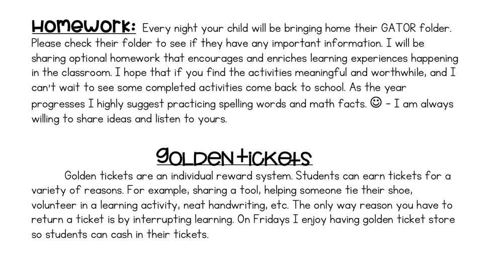 Homework Expectations & Golden Tickets 